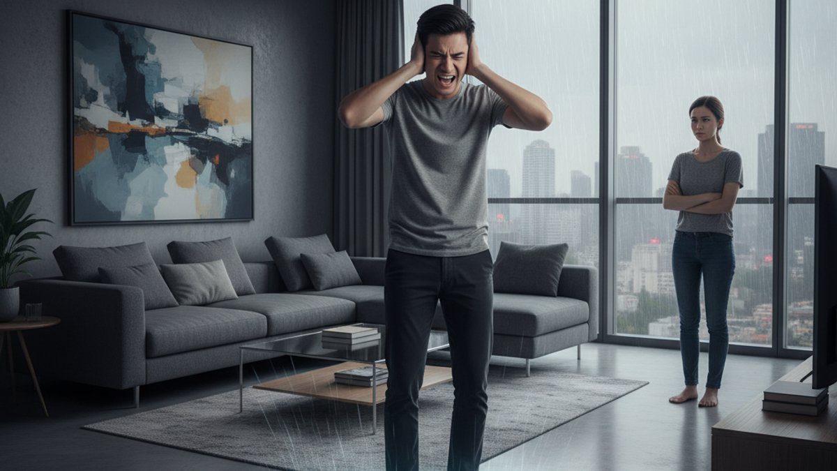 Người đàn ông khó chịu vì tiếng ồn sàn chung cư