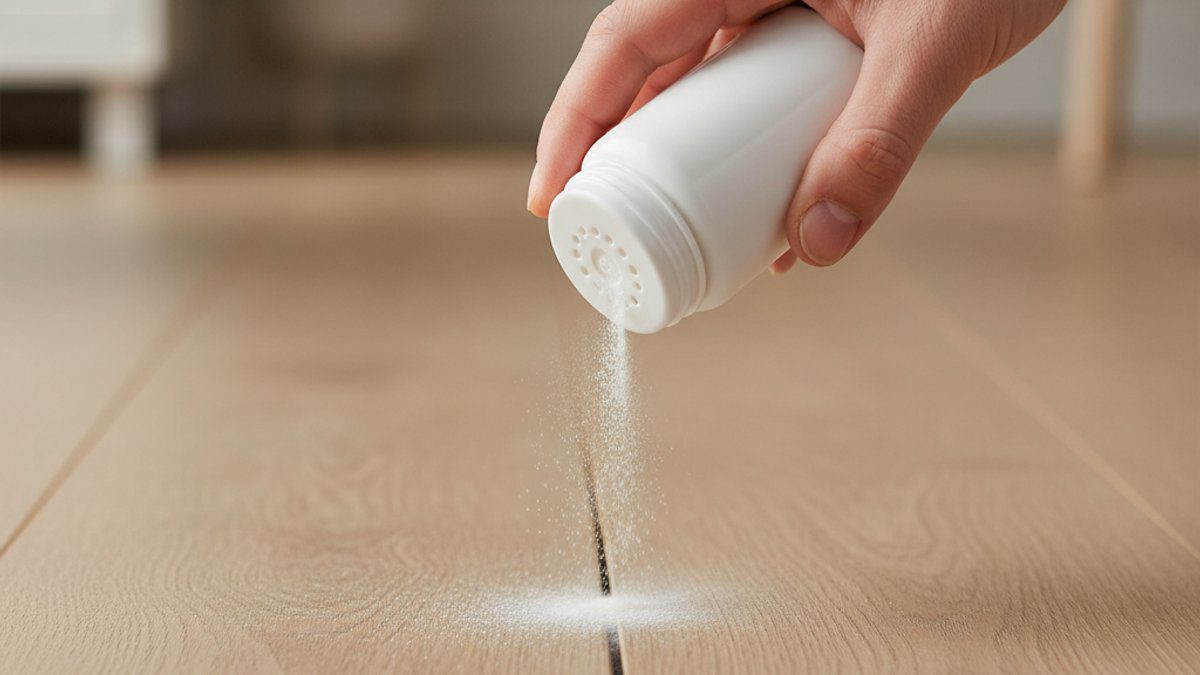 Rắc bột Talc vào khe sàn gỗ
