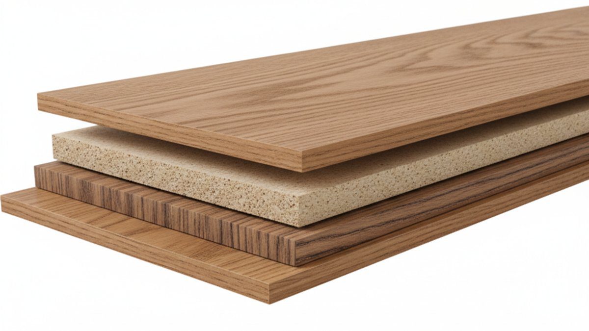 Mặt cắt ngang của tấm sàn gỗ kỹ thuật Engineered