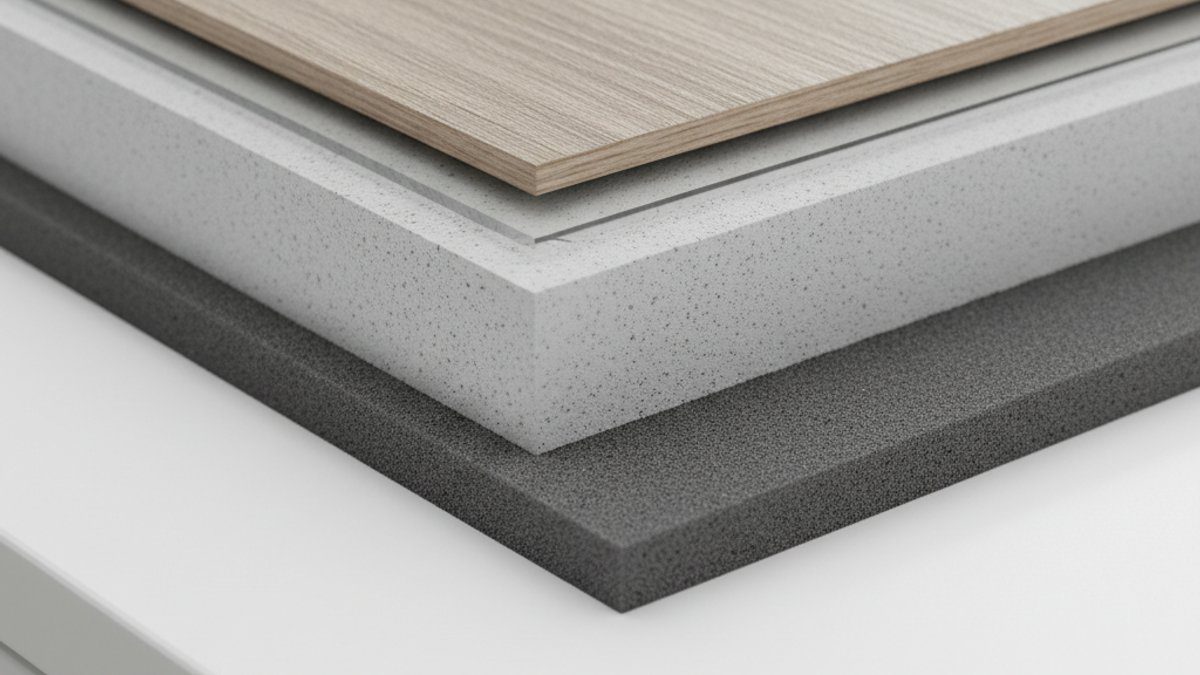 Cấu tạo cắt ngang sàn nhựa SPC có lớp đế IXPE/EVA