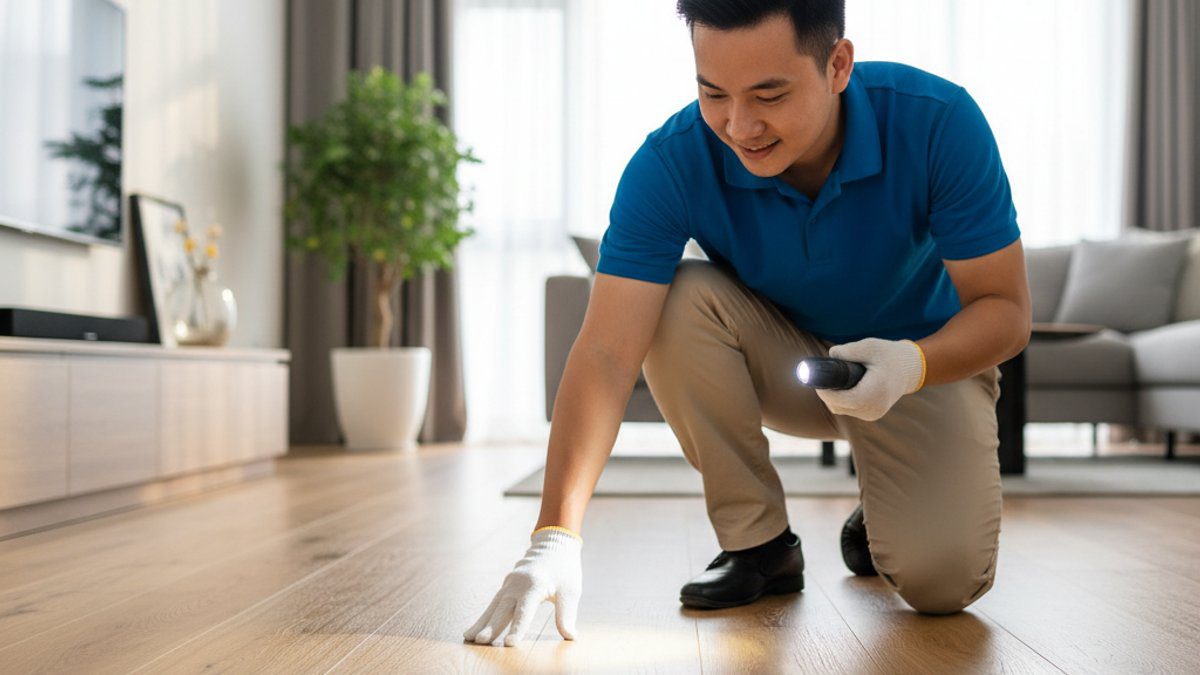 Chuyên gia Vua Sàn Gỗ kiểm tra tình trạng sàn gỗ tự nhiên