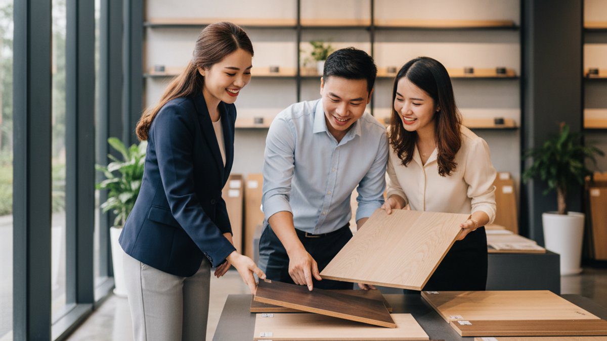 Nhân viên Vua Sàn Gỗ tư vấn chọn sàn phong thủy
