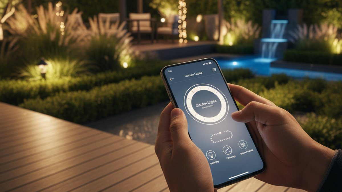 Người điều khiển đèn sân vườn qua ứng dụng điện thoại