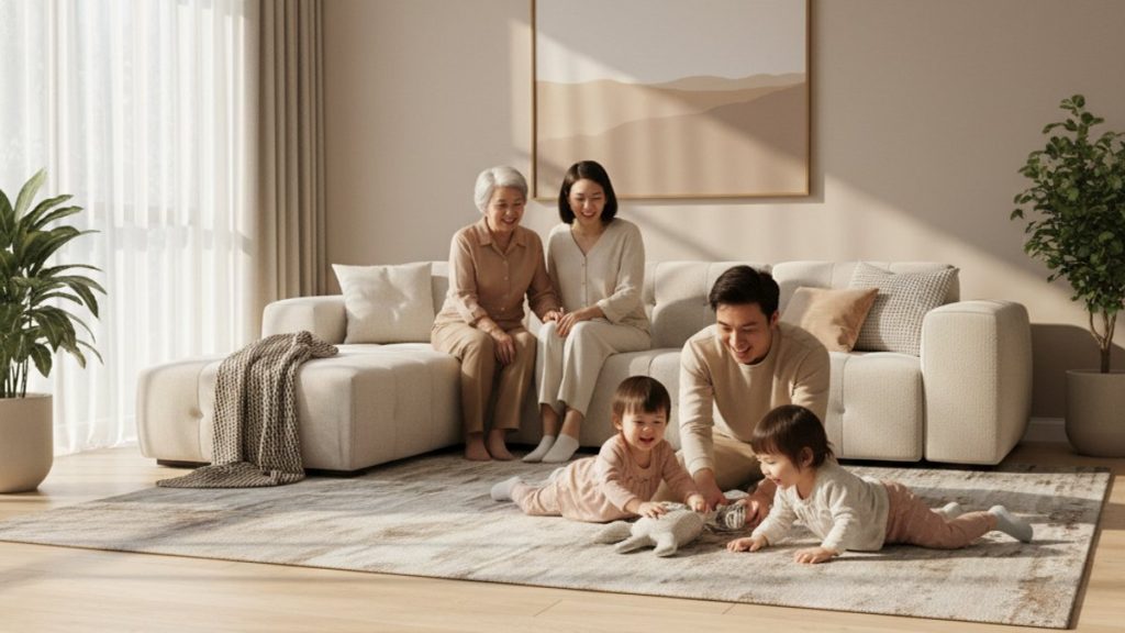 Gia đình Việt hạnh phúc trên sàn chống trượt hiện đại