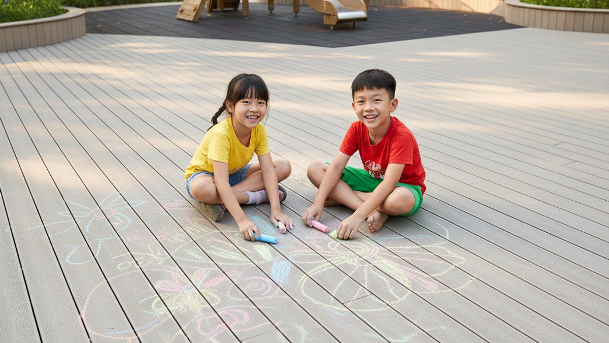 Trẻ em vẽ trên sàn gỗ nhựa WPC