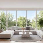 Phòng khách hiện đại với sàn gỗ màu trung tính, thiết kế tinh tế