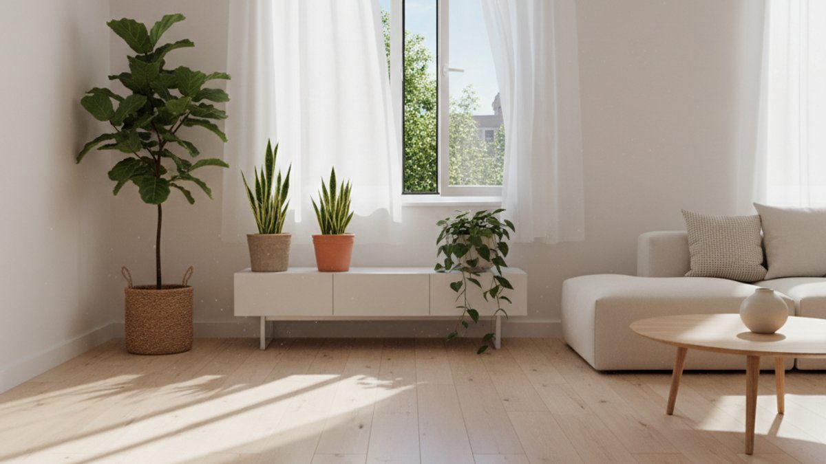 Phòng khách có sàn gỗ và không khí trong lành