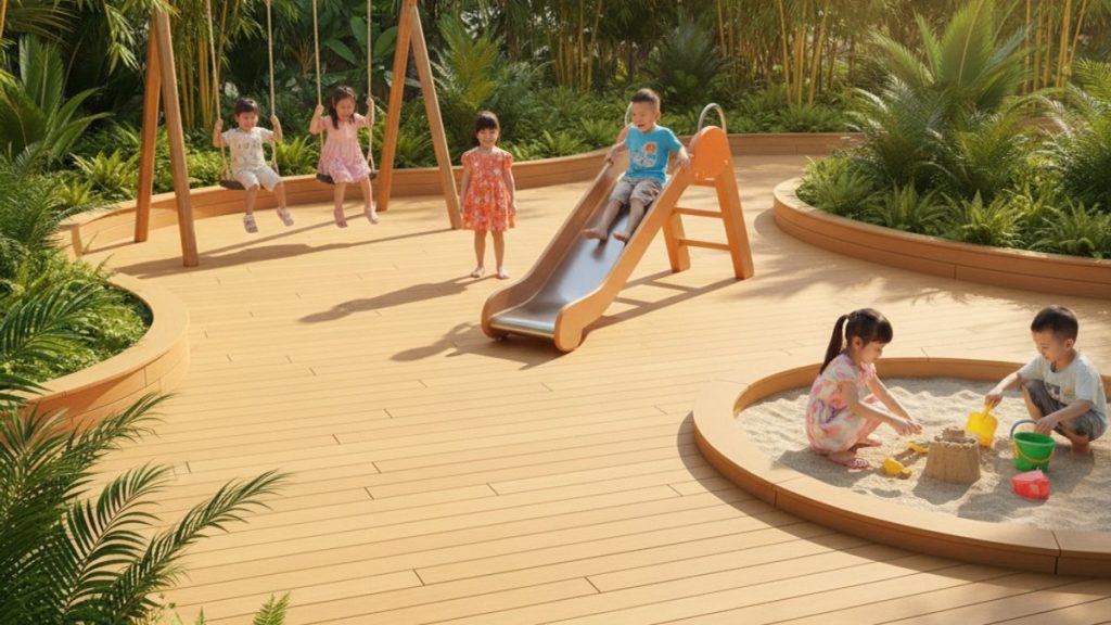 Trẻ em vui chơi trên sàn gỗ nhựa WPC ngoài trời