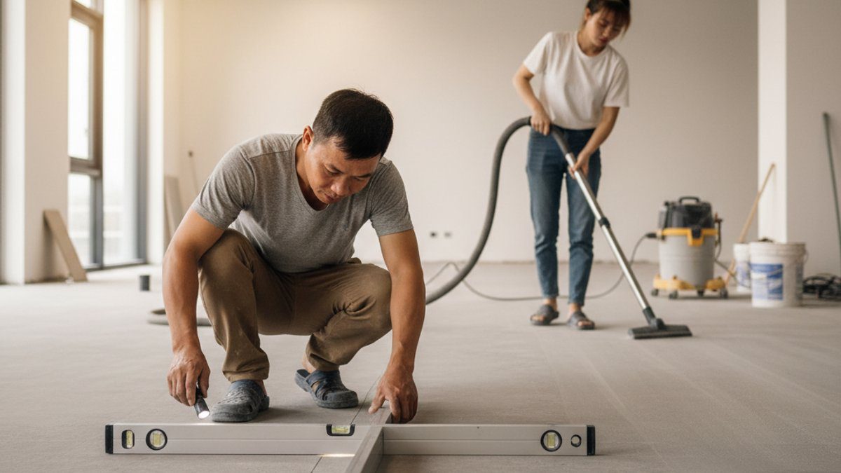 Kiểm tra độ phẳng vệ sinh mặt sàn