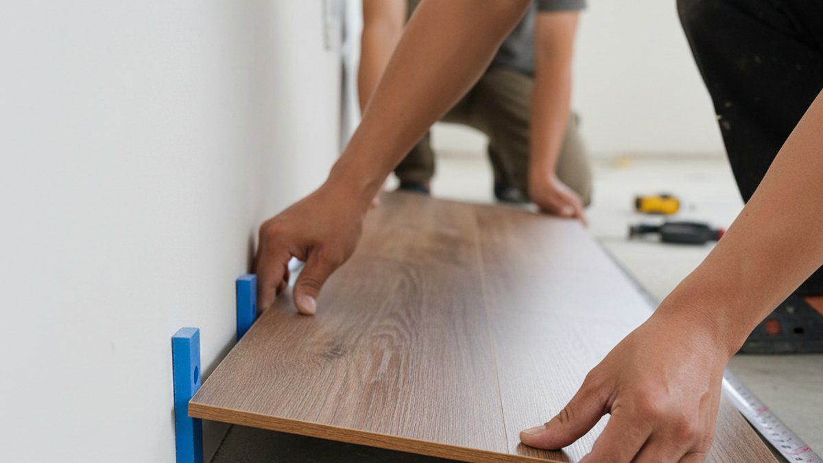 Lắp hàng sàn gỗ đầu tiên với miếng đệm