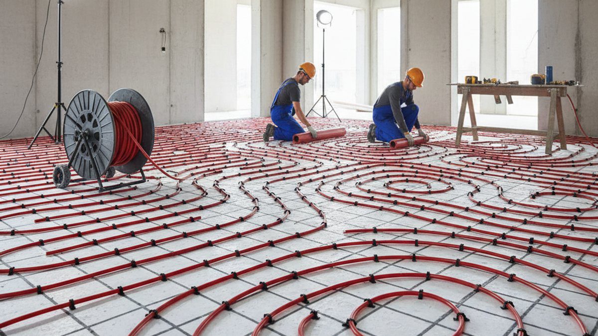 Ống sưởi sàn được lắp đặt trên lớp cách nhiệt