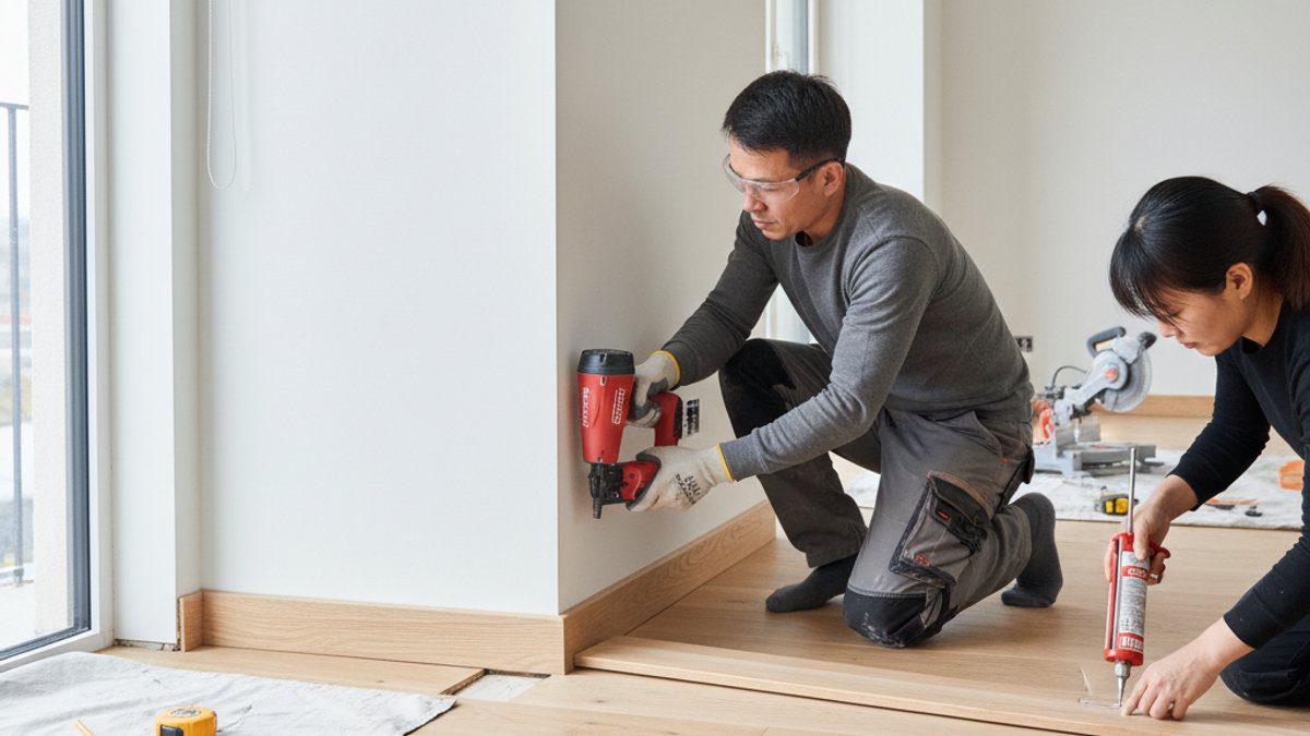 Lắp phào chân tường hoàn thiện sàn gỗ