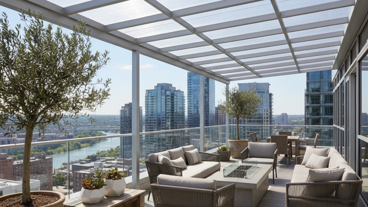 Sân thượng có mái che polycarbonate hiện đại