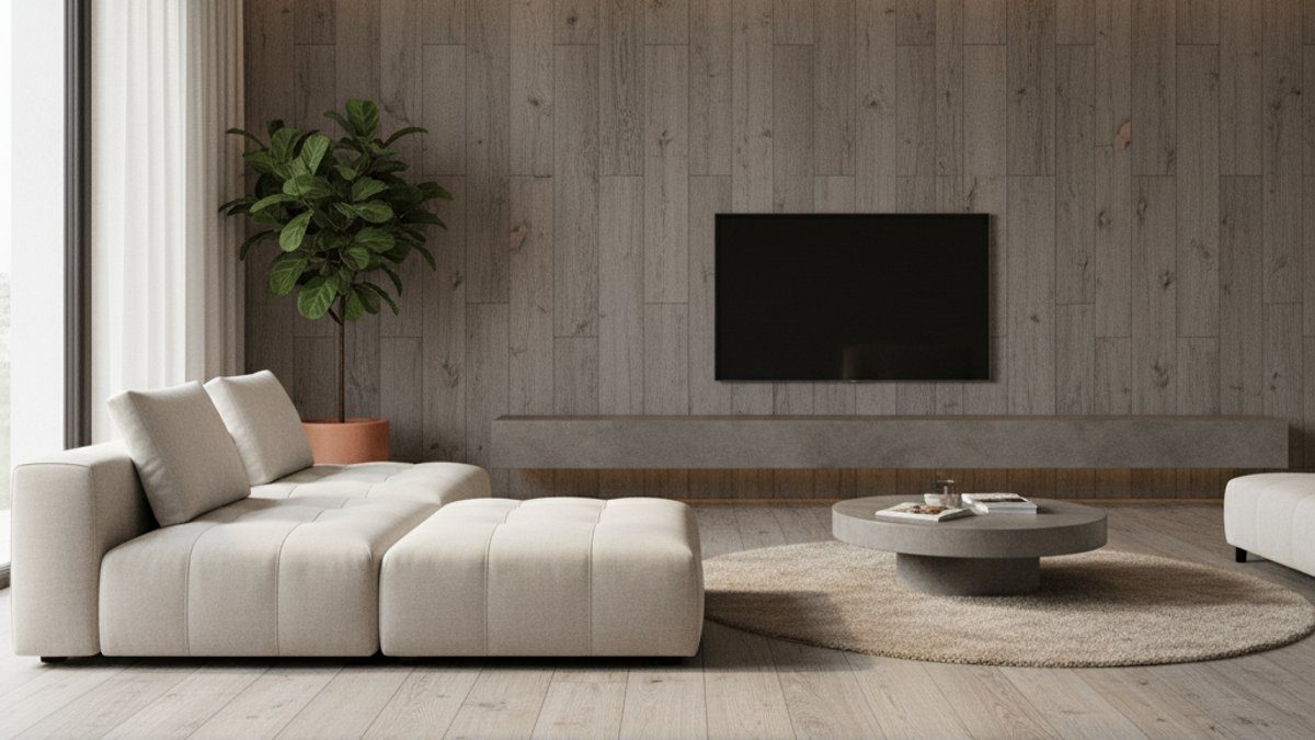 Thiết kế nội thất sàn và ốp tường bằng gỗ xi măng