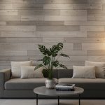 Nội thất phòng khách hiện đại ốp tường gỗ xi măng