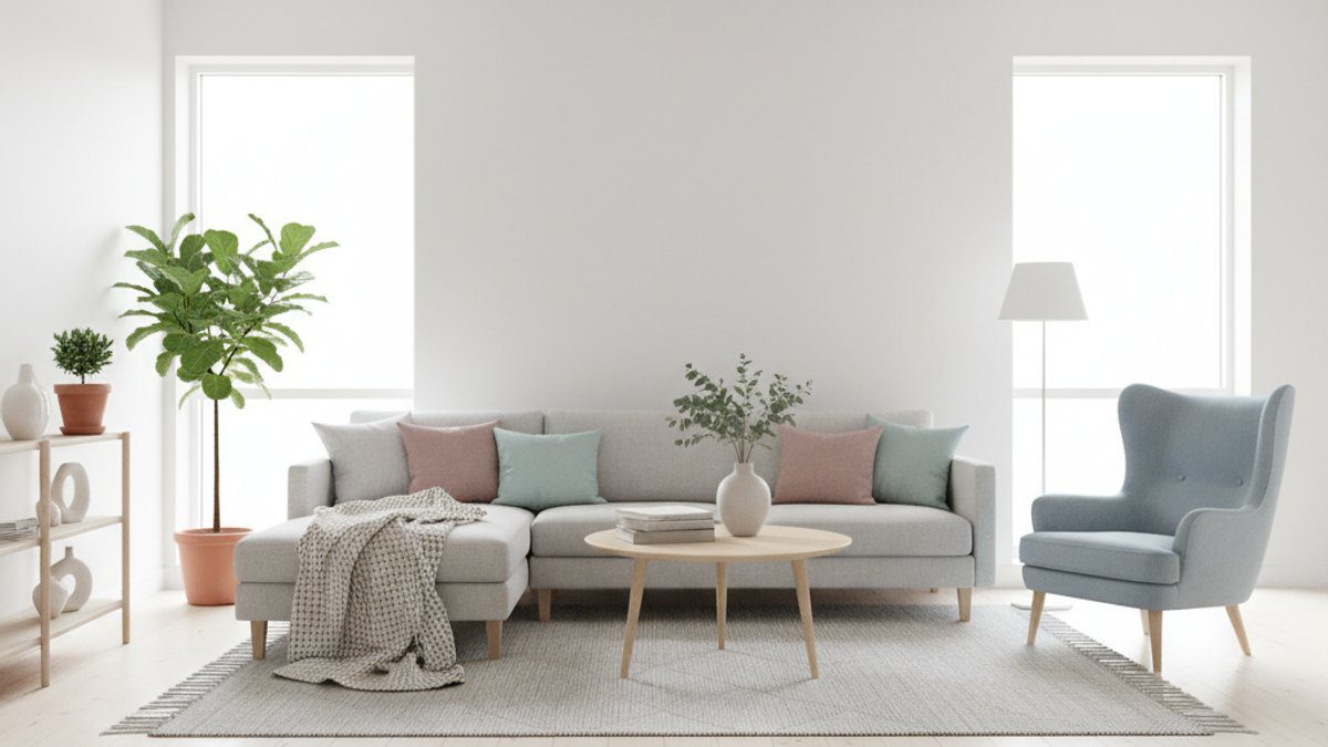 Phòng khách phong cách Scandinavian sàn gỗ sáng