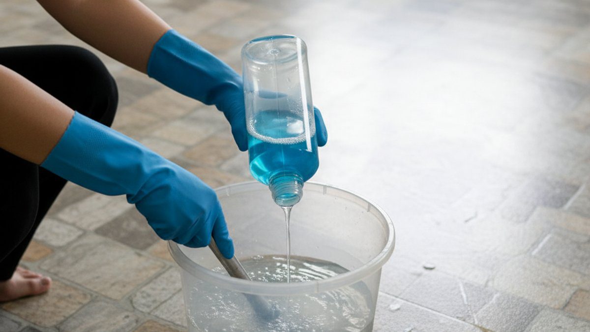 Pha dung dịch tẩy rửa chuyên dụng cho sàn nhựa