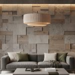 Tường gỗ xi măng hiệu ứng bê tông mài trong phòng khách hiện đại