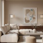 Phòng khách với sàn gỗ công nghiệp màu gỗ tự nhiên, nội thất hiện đại