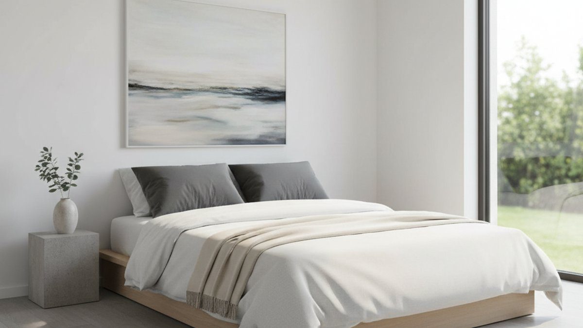 Phòng ngủ tối giản sàn nhựa SPC màu trung tính