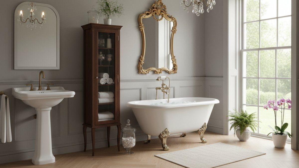 Thiết kế phòng tắm cổ điển sang trọng với sàn gỗ