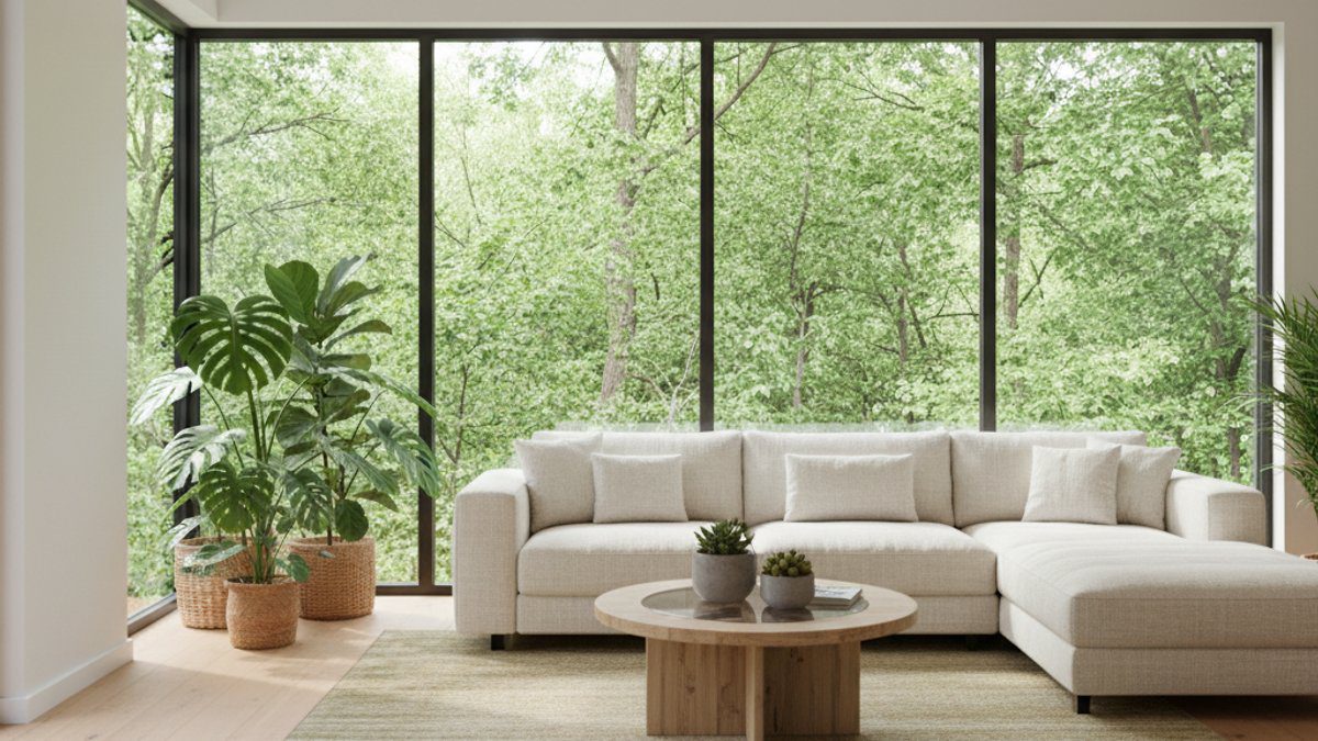 Phòng khách hiện đại với sàn gỗ kỹ thuật màu ấm áp