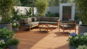 Sân vườn hiện đại lát sàn gỗ nhựa WPC bền đẹp