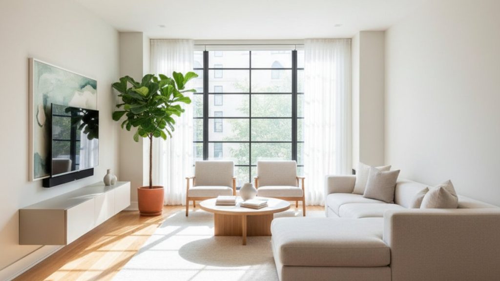 Sàn gỗ phòng khách hiện đại được chăm sóc kỹ lưỡng