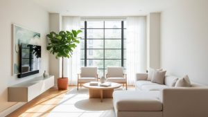 Sàn gỗ phòng khách hiện đại được chăm sóc kỹ lưỡng