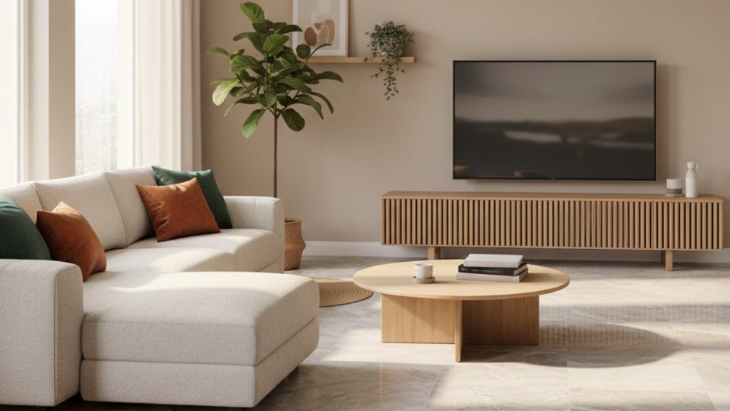 Sàn nhựa giả đá phòng khách hiện đại ấm cúng