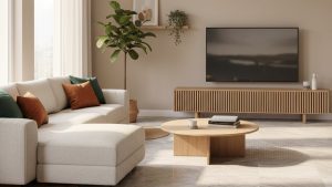 Sàn nhựa giả đá phòng khách hiện đại ấm cúng