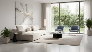 Sàn nhựa giả đá phòng khách hiện đại sạch bóng