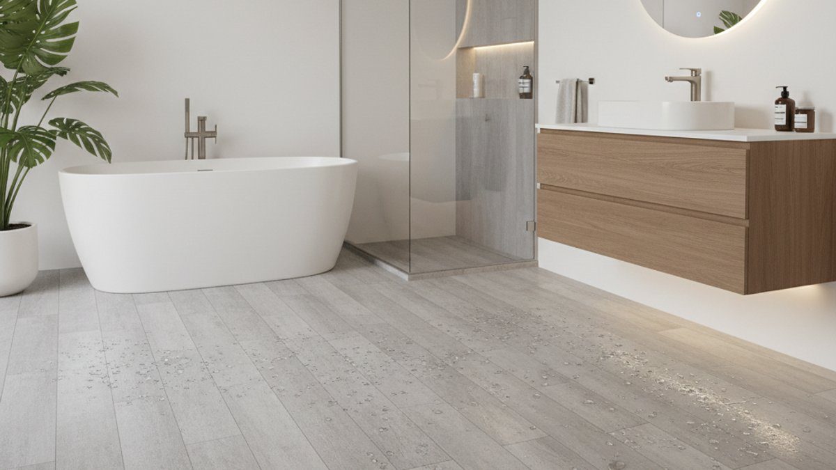 Phòng tắm hiện đại với sàn nhựa SPC chống trượt