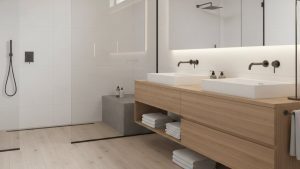 Phòng tắm hiện đại lát sàn nhựa SPC chống nước