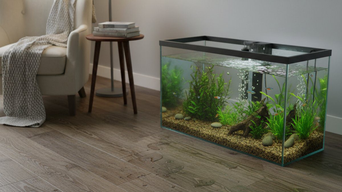 Sàn nhựa SPC giả gỗ với tiểu cảnh nước nhỏ trong nhà