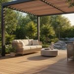 Sân vườn hiện đại với sàn gỗ nhựa WPC và giàn hoa