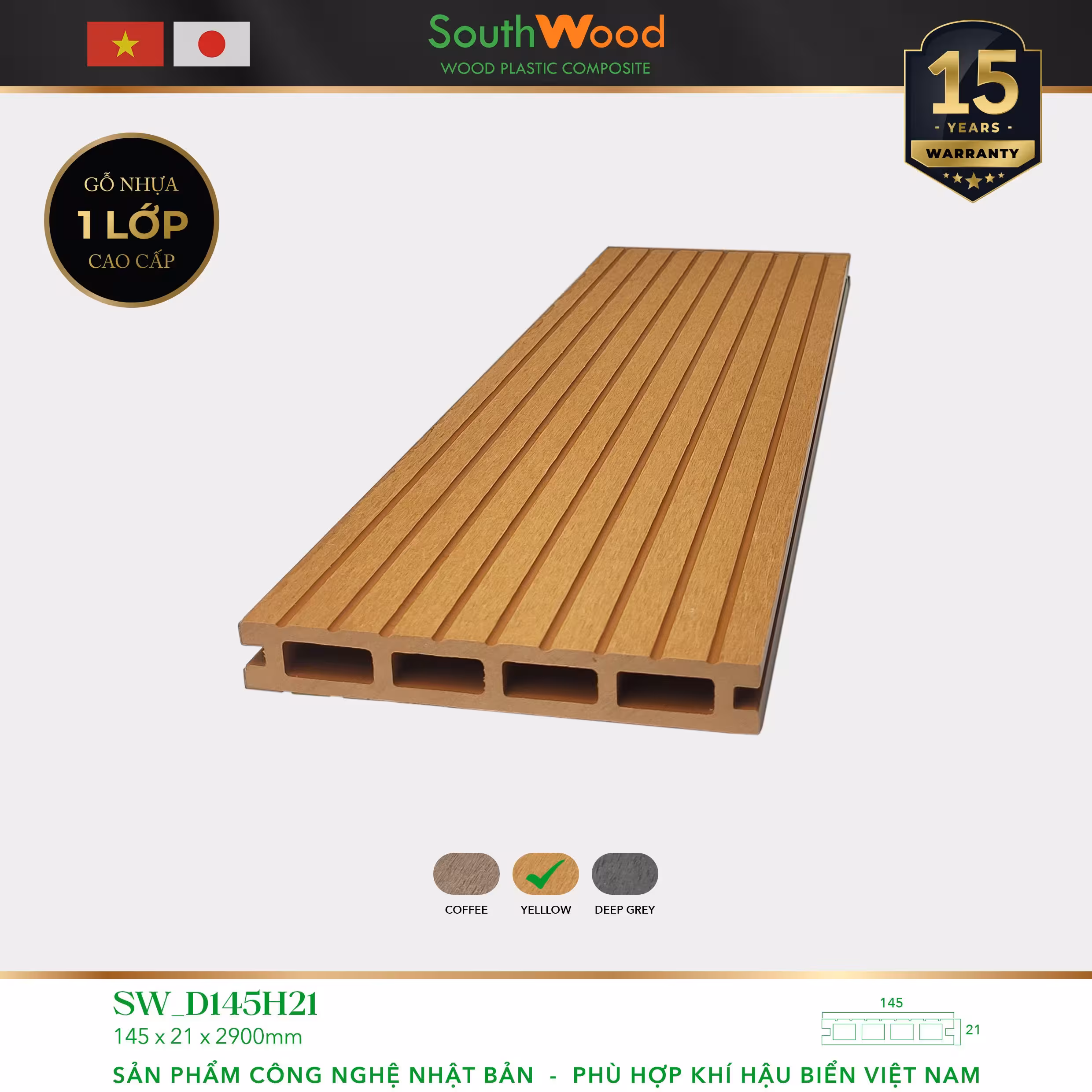 Sàn gỗ ngoài trời South Wood SW-D145H21-Teak Sàn gỗ ngoài trời South Wood SW-D145H21-Teak