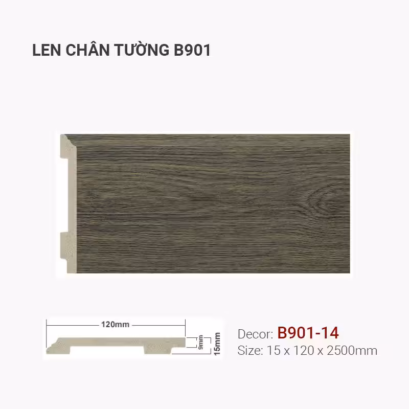 Len Chân Tường Nhựa Cao 120mm B901-14 Len Chân Tường Nhựa Cao 120mm B901-14
