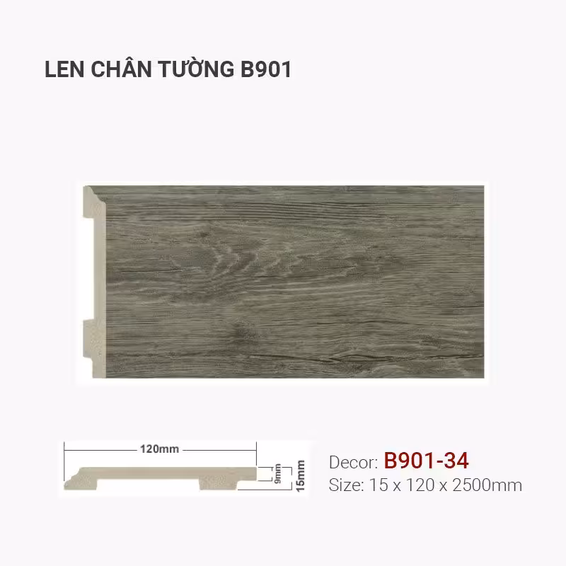 Len Chân Tường Nhựa Cao 120mm B901-34 Len Chân Tường Nhựa Cao 120mm B901-34