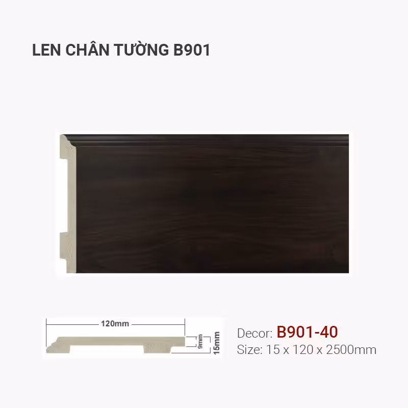 Len Chân Tường Nhựa Cao 120mm B901-40 Len Chân Tường Nhựa Cao 120mm B901-40