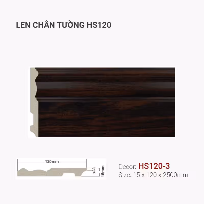 Len Chân Tường Nhựa Cao 120mm HS120-3 Len Chân Tường Nhựa Cao 120mm HS120-3