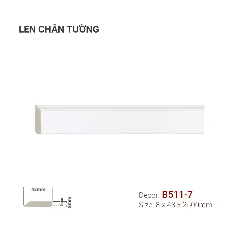 Len Chân Tường Nhựa Cao 43mm B511-7 Len Chân Tường Nhựa Cao 43mm B511-7
