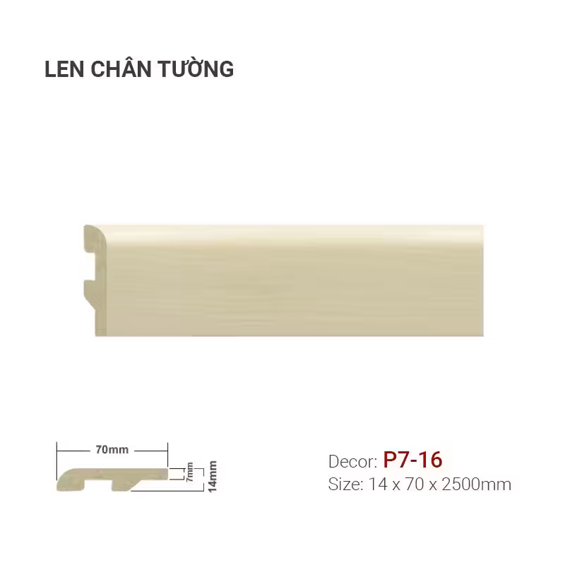 Len Chân Tường Nhựa Cao 70mm P7-16 Len Chân Tường Nhựa Cao 70mm P7-16