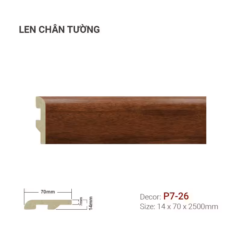Len Chân Tường Nhựa Cao 70mm P7-26 Len Chân Tường Nhựa Cao 70mm P7-26
