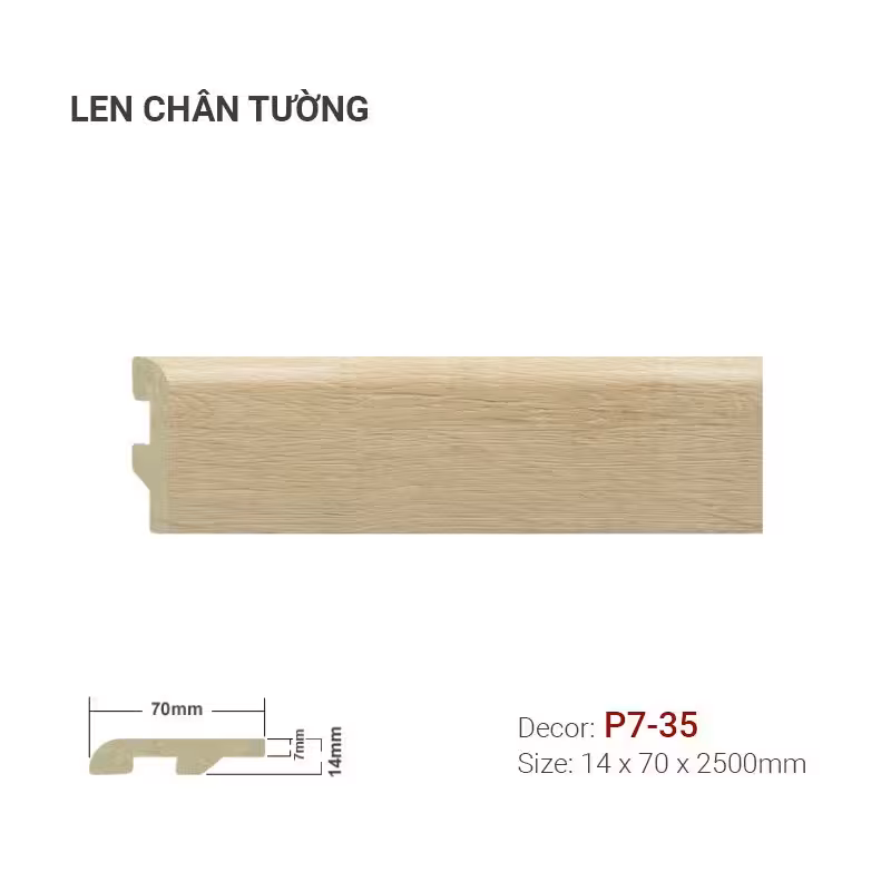 Len Chân Tường Nhựa Cao 70mm P7-35 Len Chân Tường Nhựa Cao 70mm P7-35