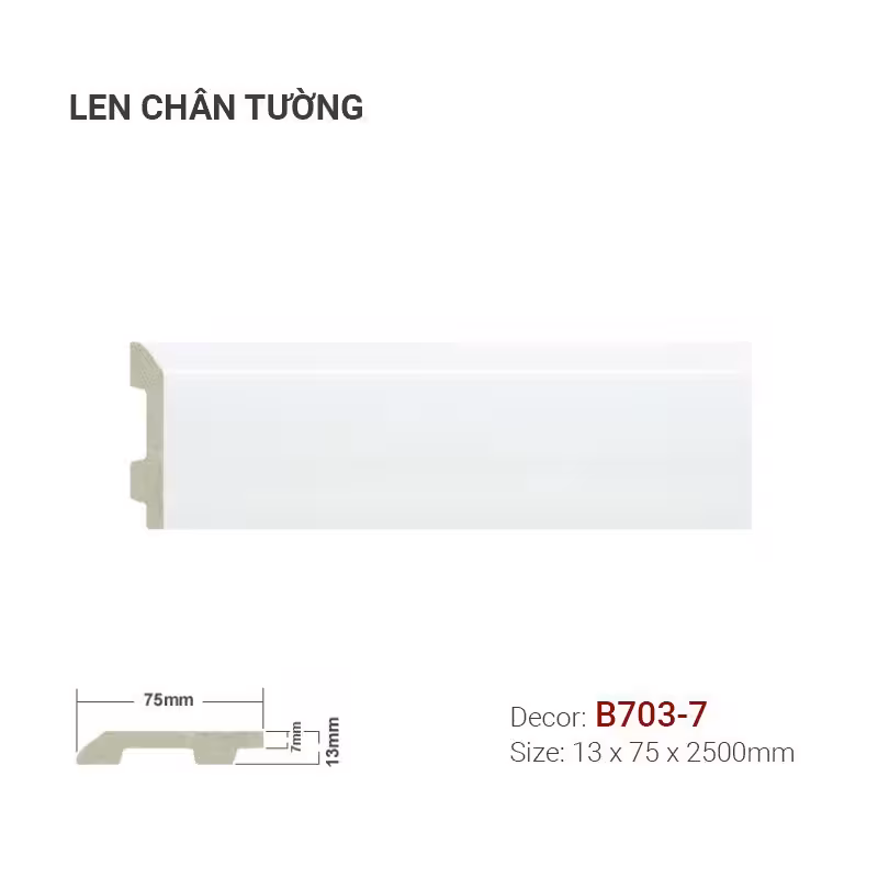 Len Chân Tường Nhựa Cao 75mm B703-7 Len Chân Tường Nhựa Cao 75mm B703-7