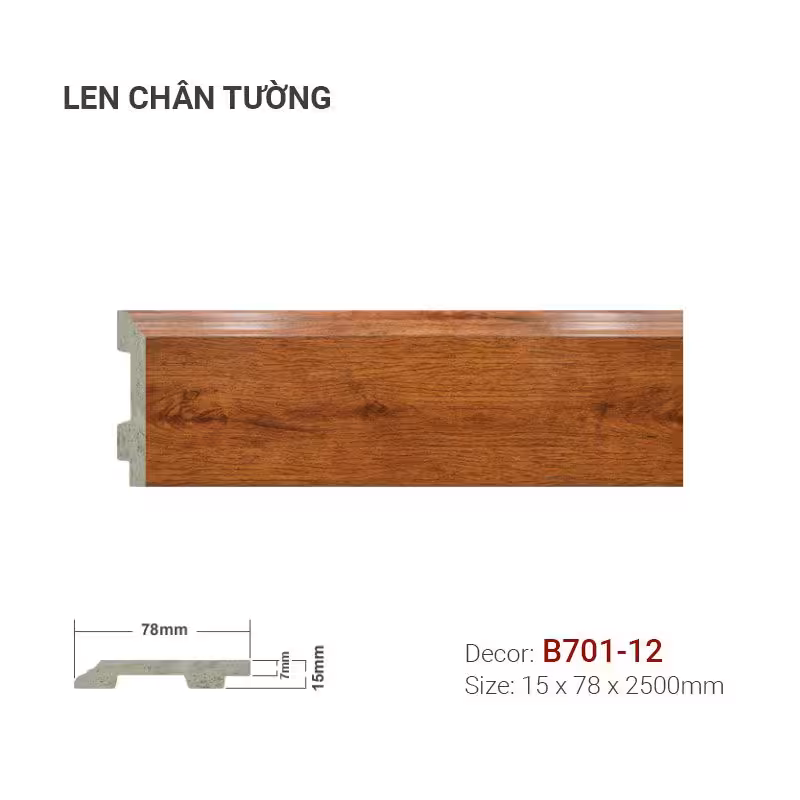 Len Chân Tường Nhựa Cao 78mm B701-12 Len Chân Tường Nhựa Cao 78mm B701-12