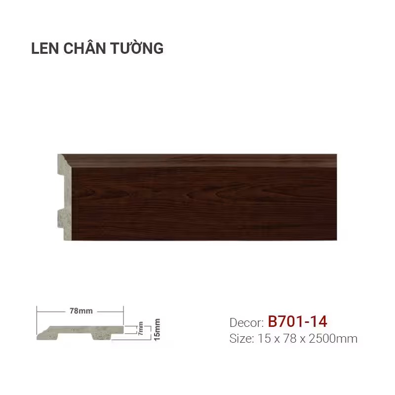 Len Chân Tường Nhựa Cao 78mm B701-14 Len Chân Tường Nhựa Cao 78mm B701-14