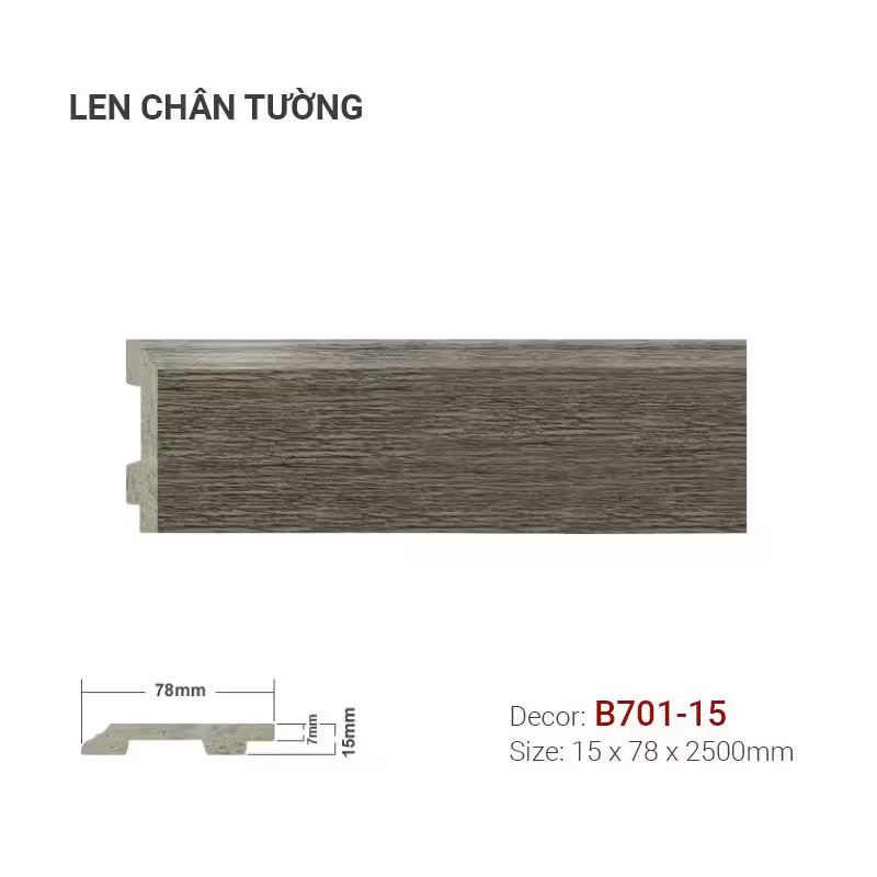 Len Chân Tường Nhựa Cao 78mm B701-15 Len Chân Tường Nhựa Cao 78mm B701-15