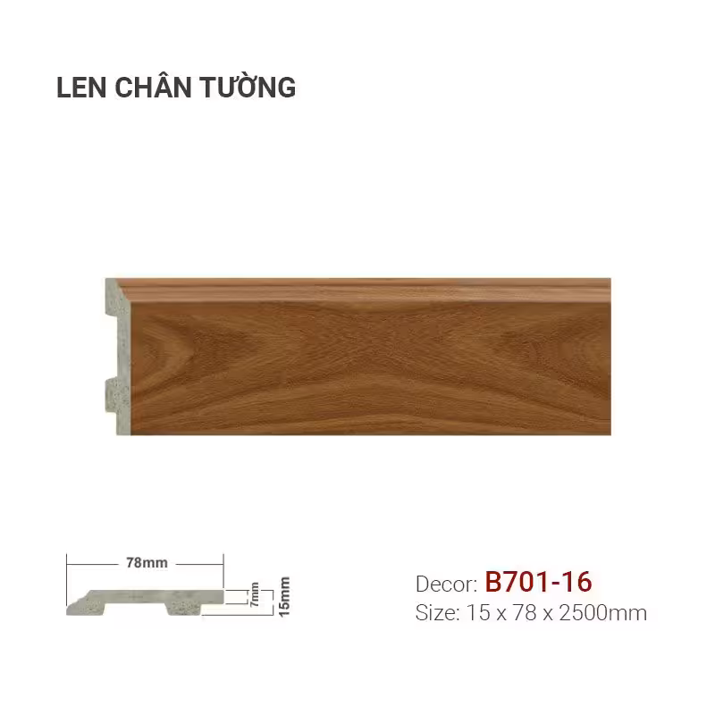 Len Chân Tường Nhựa Cao 78mm B701-16 Len Chân Tường Nhựa Cao 78mm B701-16